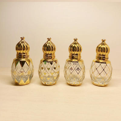 8ml Electroplating Carved Essential Oil Roller Bottle Perfume Packing Golden Crown Cover