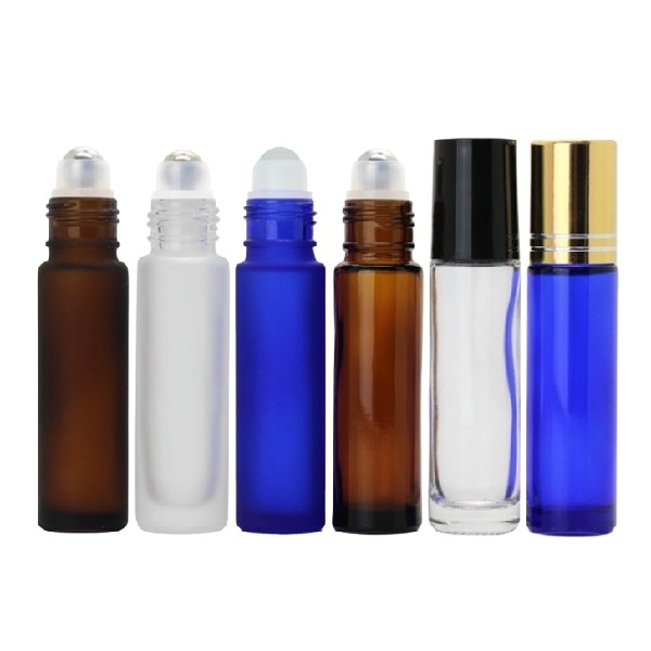 Essential Oil Roller Bottles Wholesale Amber Blue Transparent Frosted Aluminum Cap Capacity 1ml 5 Ml Rollerball Bottles
